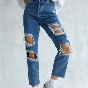 Pacsun Medium Blue Distressed High Waisted Straight Leg Jeans